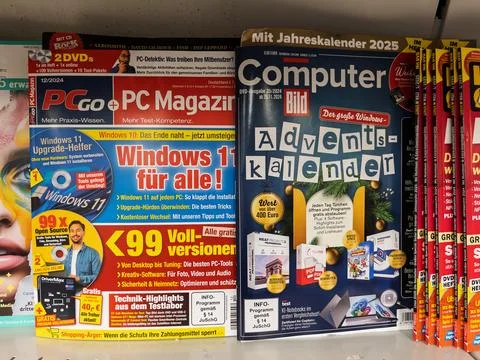 PC Magazines Displaying Windows 11 and Computer Calendars Stock Photos