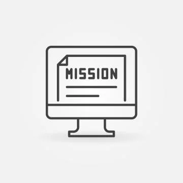 PC with mission document vector outline icon Stockillustratie