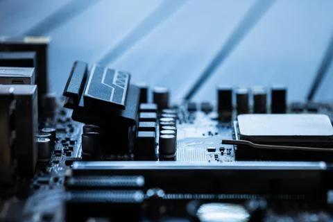 Pc Mother Board With Elements And Processor Stock Photos