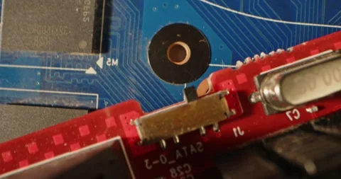 PC Motherboard close up shot. A computer processor, Micro chips, circuit board Stock Footage 261098903