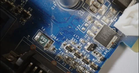 PC Motherboard close up shot. A computer processor, Micro chips, circuit board Stock Footage 261098925