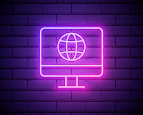 Pc in network neon icon. Elements of sosial media network set. Simple icon fo Stock Illustration