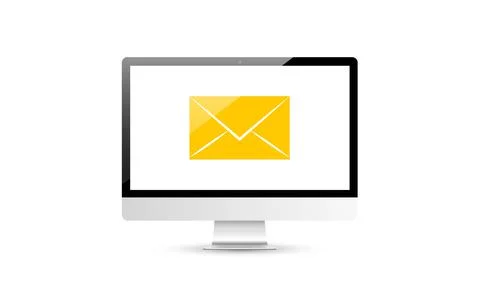 PC with new email envelope. Computer and document on screen. Flat style vector Stock Illustration