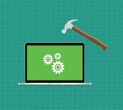 Pc notebok laptop durable penetration durabiliity test vector graphic Stock Illustration