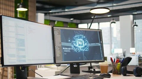 PC on office desk used to implement algorithms enabling deep learning Stock Photos