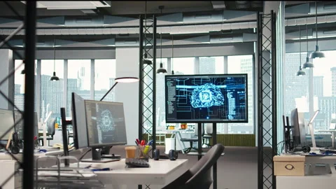 PC in office used to design and implement algorithms enabling machine learning Stock-Footage 313168525