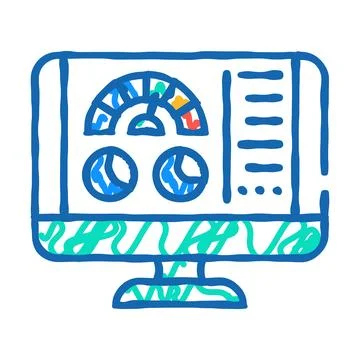 Pc optimization repair computer icon doodle illustration Stock Illustration