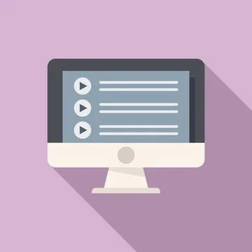 Pc playlist icon flat . Audio radio Illustrazione stock