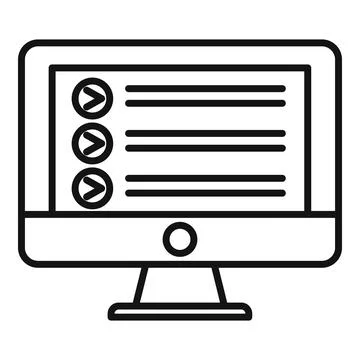 Pc playlist icon outline vector. Audio radio Illustrazione stock