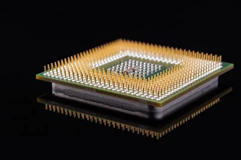 PC processor on black background. PC components. Stock Photos