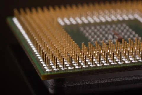 PC processor close up on black background. PC components. Stock Photos