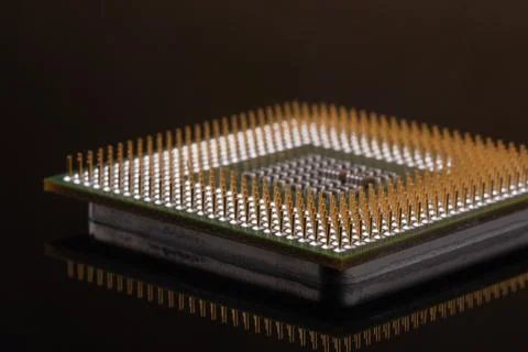 PC processor closeup on black background. PC components. Stock Photos