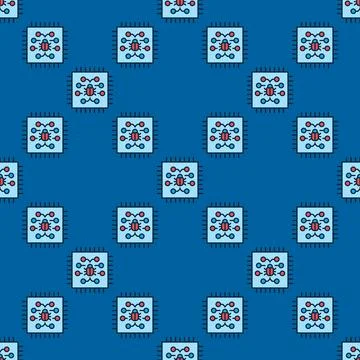 PC Processor with Virus vector colored seamless pattern イラスト素材