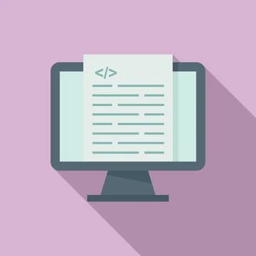 Pc programming icon flat . Web computer monitor Stock Illustration
