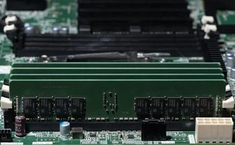 PC RAM modules for faster computing. DDR RAM memory chips detail. Professio.. Foto stock
