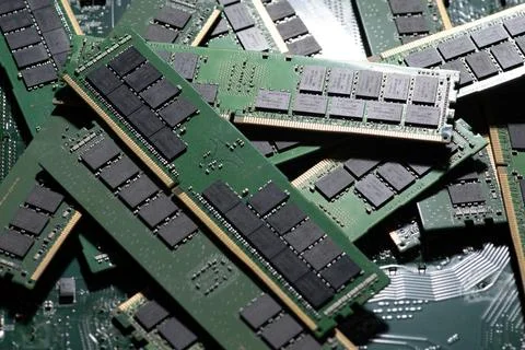 PC RAM modules for faster computing. DDR RAM memory chips detail. Professiona Stock Photos
