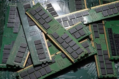 PC RAM modules for productivity upgrade. DDR RAM semiconductor chips. Stable  Stock Photos