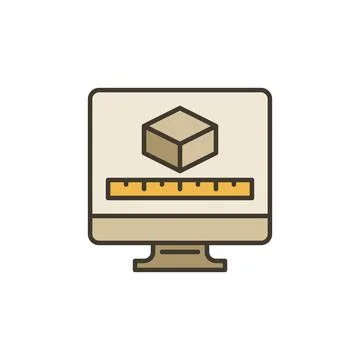 PC Screen with 3D Cube and Ruler vector concept colored icon Stock Illustration