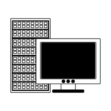 PC screen and server in black and white Illustrazione stock