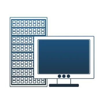 PC screen and server blue lines Illustrazione stock