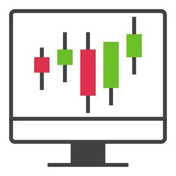 PC Screen with Candlestick Chart vector Trading and Investment Broker icon .. Stock Illustration