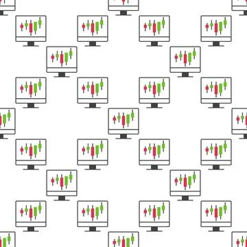 PC Screen with Candlestick Chart vector Trading and Investment Broker seaml.. Illustrazione stock