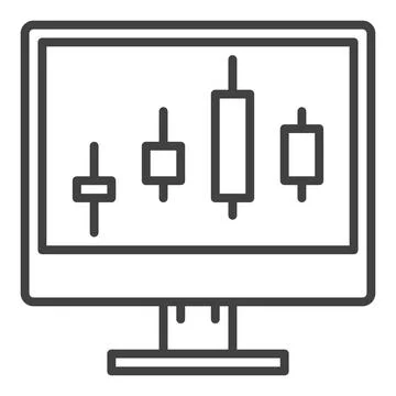 PC Screen with Candlestick charts vector linear icon or symbol Stock Illustration