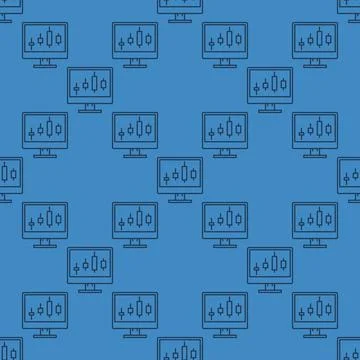 PC Screen with Candlestick charts vector linear seamless pattern Illustrazione stock