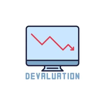 PC Screen with Devaluation Arrow vector concept colored icon Stock Illustration