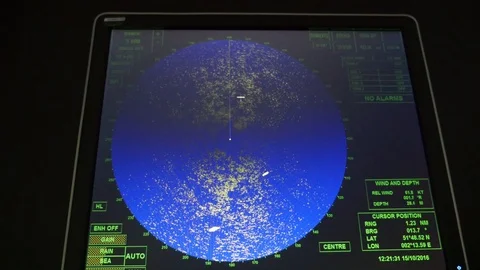 PC screen functioning as smart radar with many dots and texts on a cargo ship Video stock 106098717