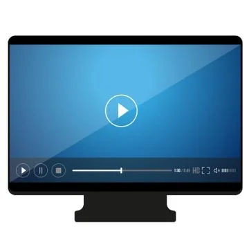 PC screen vector icon with player Stock Illustration