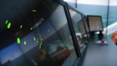 PC screens with smart navigation equipment on a merchant ship in spring Stock-Footage 105380967