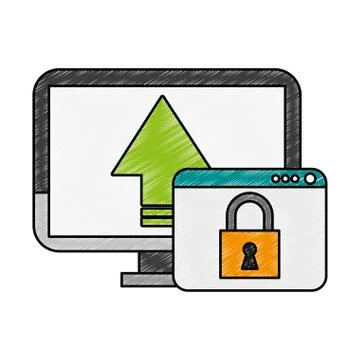 PC with secure cloud scribble Stock Illustration