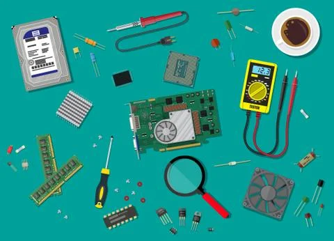 PC service. Personal computer hardware. Stock Illustration