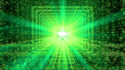 Pc shape light glow stroke neon flicker particle loop animation Video stock 152500652