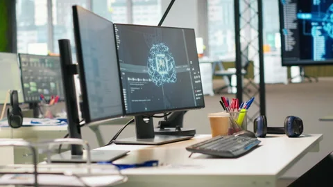 PC in startup office used to design and implement deep learning algorithms Stock-Footage 313016098