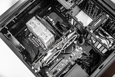 PC system unit. Components of the computer at the time of assembly of the PC. Stock Photos