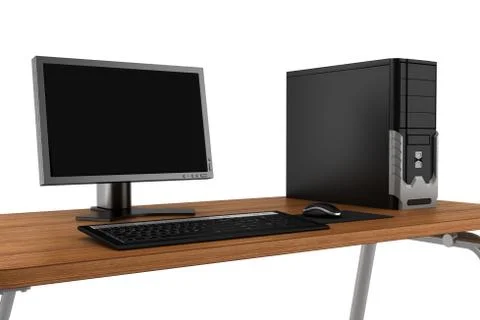 Pc on table isolated on white background with clipping path Stock Illustration