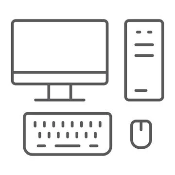 Pc thin line icon, technology and computer, desktop sign, vector graphics, a Stock Illustration