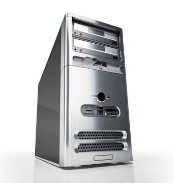 PC tower desktop. Silver on white background. Stock Illustration