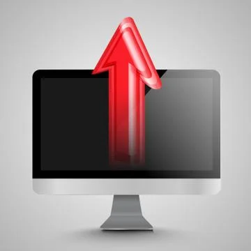 PC, uploading content, vector. Illustrazione stock