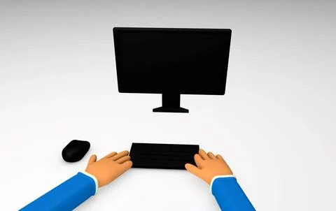 Pc using hand 3d render Illustration image Stock Illustration