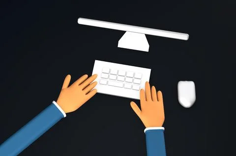 Pc using hand 3d render Illustration image Illustrazione stock