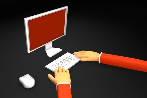 Pc using hand 3d render Illustration image 스톡 일러스트