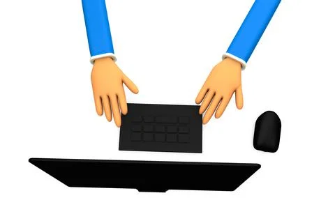 Pc using hand 3d render Illustration image Illustration