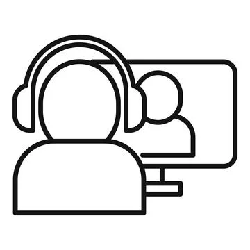 Pc video call icon, outline style Stock Illustration