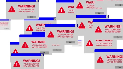 PC virus computer infected windows covering screen white background Stock Footage 275564639