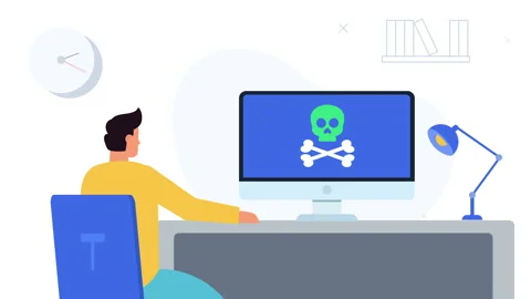 Pc virus concept animation.Man working on PC animation Stock Footage 221502285