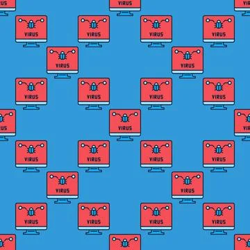 PC Virus Scan vector colored seamless pattern Stock Illustration