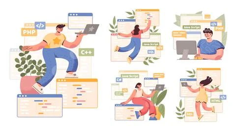 PC work. Computer programmer character. People in internet industry creating Stock-Illustration